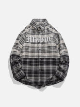 Gothic Letter Plaid Patchwork Langarmhemd